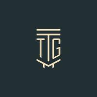 monograma inicial tg con diseños de logotipo de pilar de arte de línea simple vector