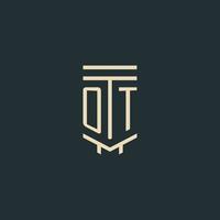 OT initial monogram with simple line art pillar logo designs vector