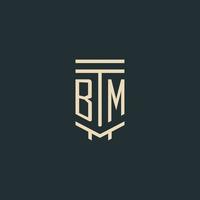 monograma inicial bm con diseños de logotipo de pilar de arte de línea simple vector
