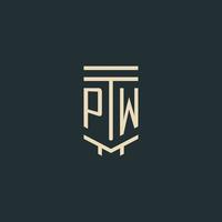 PW initial monogram with simple line art pillar logo designs vector