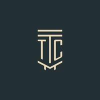 monograma inicial tc con diseños de logotipo de pilar de arte de línea simple vector