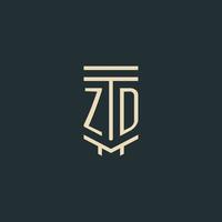 ZD initial monogram with simple line art pillar logo designs vector