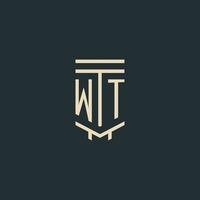 WT initial monogram with simple line art pillar logo designs vector