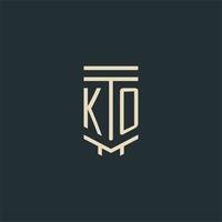 KO initial monogram with simple line art pillar logo designs vector