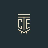 CE initial monogram with simple line art pillar logo designs vector