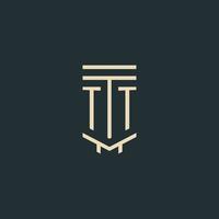 TT initial monogram with simple line art pillar logo designs vector