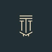 TT initial monogram with simple line art pillar logo designs vector