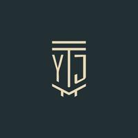YJ initial monogram with simple line art pillar logo designs vector