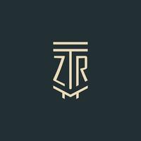 ZR initial monogram with simple line art pillar logo designs vector
