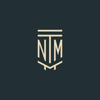 NM initial monogram with simple line art pillar logo designs vector