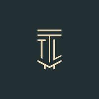 TL initial monogram with simple line art pillar logo designs vector