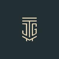 JG initial monogram with simple line art pillar logo designs vector