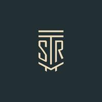 monograma inicial sr con diseños de logotipo de pilar de arte de línea simple vector