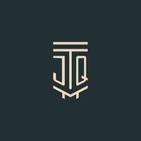 JQ initial monogram with simple line art pillar logo designs vector