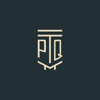 PQ initial monogram with simple line art pillar logo designs vector