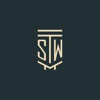 SW initial monogram with simple line art pillar logo designs vector
