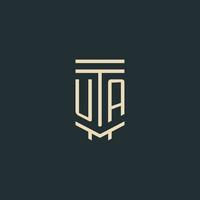 UA initial monogram with simple line art pillar logo designs vector