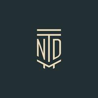 ND initial monogram with simple line art pillar logo designs vector