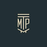 MP initial monogram with simple line art pillar logo designs vector