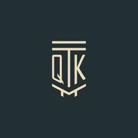 monograma inicial qk con diseños de logotipo de pilar de arte de línea simple vector