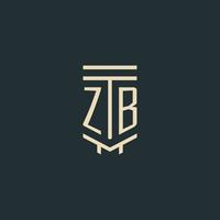 monograma inicial zb con diseños de logotipo de pilar de arte de línea simple vector
