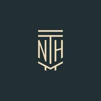 NH initial monogram with simple line art pillar logo designs vector