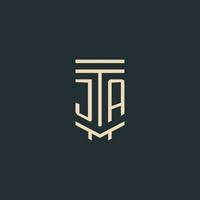 JA initial monogram with simple line art pillar logo designs vector