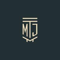 MJ initial monogram with simple line art pillar logo designs vector