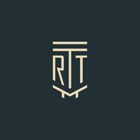 RT initial monogram with simple line art pillar logo designs vector