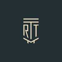 RT initial monogram with simple line art pillar logo designs vector