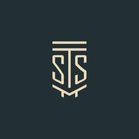 SS initial monogram with simple line art pillar logo designs vector