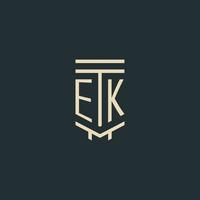 EK initial monogram with simple line art pillar logo designs vector