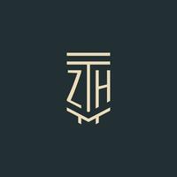 monograma inicial zh con diseños de logotipo de pilar de arte de línea simple vector
