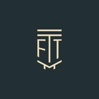 FT initial monogram with simple line art pillar logo designs vector
