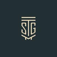 monograma inicial sg con diseños de logotipo de pilar de arte de línea simple vector