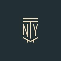 NY initial monogram with simple line art pillar logo designs vector