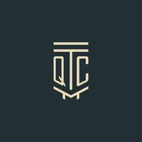 QC initial monogram with simple line art pillar logo designs vector