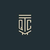 QC initial monogram with simple line art pillar logo designs vector