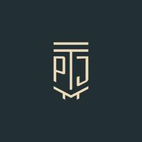 PJ initial monogram with simple line art pillar logo designs vector