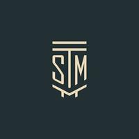 SM initial monogram with simple line art pillar logo designs vector