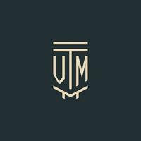 VM initial monogram with simple line art pillar logo designs vector