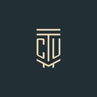 CU initial monogram with simple line art pillar logo designs vector