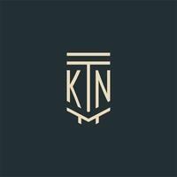 KN initial monogram with simple line art pillar logo designs vector