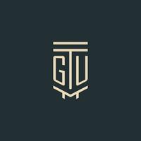 GU initial monogram with simple line art pillar logo designs vector