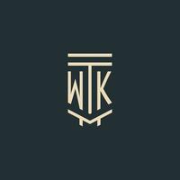 WK initial monogram with simple line art pillar logo designs vector