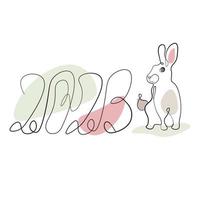 Cute new year illustration with bunny and symbol of the year and 2023. One line trendy art style. Rabbit in one line vector art. For cards, banner, prints.