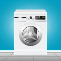 Realistic washing machine white 3d rendering front side vector