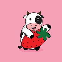 vector cute cow hugging strawberry suitable for fresh cow's milk products
