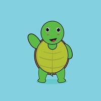 cute turtle standing tall waving hand vector