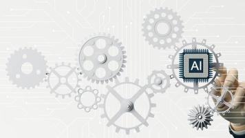 inteligencia artificial y pantalla verde de un chip de procesador. el proceso de procesamiento de datos. desarrollos en las tecnologías modernas. microcircuitos sobre fondo brillante de neón. Bucle de animación de renderizado 3d video